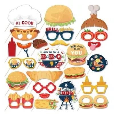 CC HOME 25pcs BBQ Patterns Photo Booth Props Barbecue Patterns Party Decorations Party Favor for BBQ Party Essentials