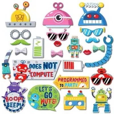 CC HOME 25pcs Robots Patterns Photo Booth Props Robots Patterns Party Decorations Party Favor for Robots Party Essentials