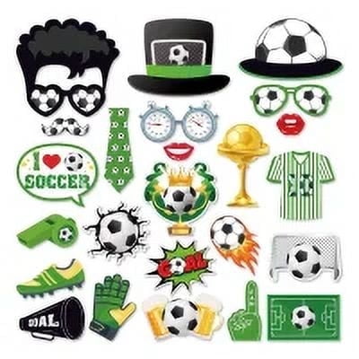 CC HOME 25pcs Soccer Patterns Photo Booth Props Soccer Patterns Party Decorations Party Favor for Soccer Party Essentials