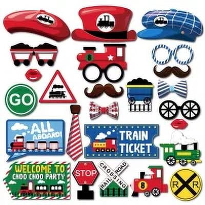 CC HOME 25pcs Train Patterns Photo Booth Props Railroad Train Patterns Party Decorations Party Favor for Train Party Essentials