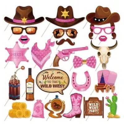 CC HOME 25pcs West Cowboy Photo Booth Props Cowboy Photo Booth Patterns Party Decorations Party Favor for Girl Women Cowboy Party Essentials