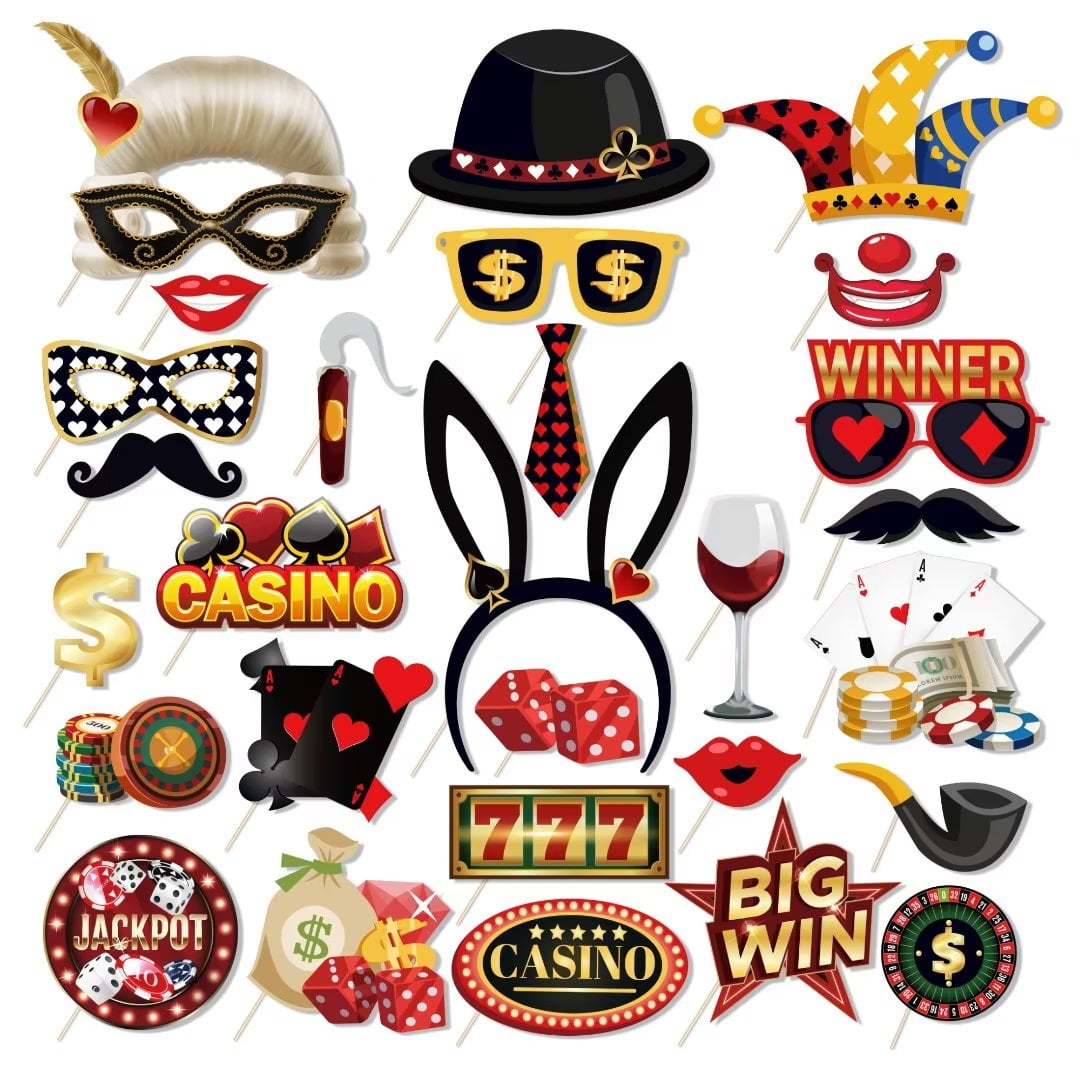 CC HOME 30pcs Las Vegas Casino Patterns Photo Booth Props Casino Patterns Party Decorations Party Favor for Las Vegas Casino Poker Party Essentials