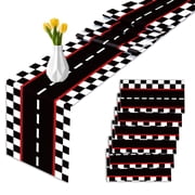 CC HOME 6 pieces Racing Theme Black White Plaid Table Runners, Disposable Plastic Buffola Pattern Table Runner for Birthday Sports Party, Family Dining Table Decoration