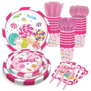 CC HOME Lollipop Party Supplies Pack Candyland Party Decorations Sweet Candy Party Pack- Serves 16 - Includes Lollipop Candy Party Plates Cups Napkins