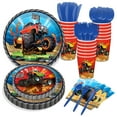 thumbnail image 1 of CC HOME Monster Trucks Party Tableware Set Serves 16 - Disposable Paper Plates, Napkins, Cups, Forks, Monster Trucks Party Supplies for 16 Guests, 1 of 7