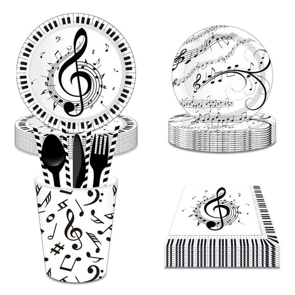 CC HOME Music Notes Birthday Party Tableware Set Serves 16 - Disposable Paper Plates, Napkins, Cups, Forks, Music Theme Party Supplies for 16 Guests