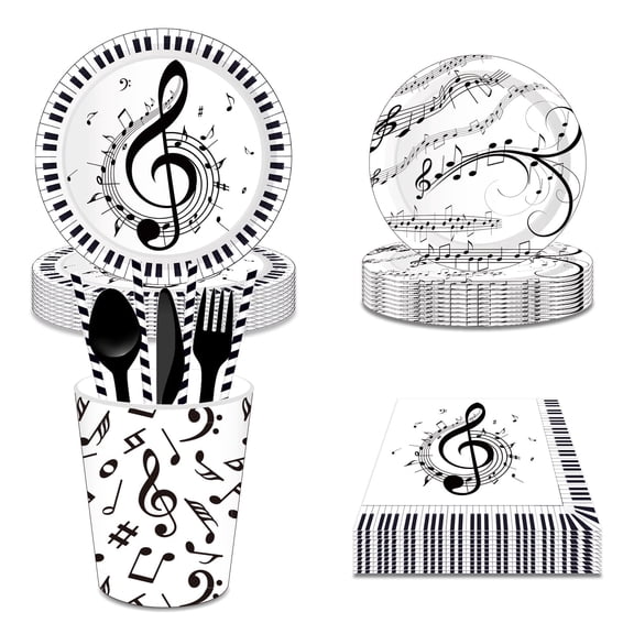 CC HOME Music Notes Birthday Party Tableware Set Serves 16 - Disposable Paper Plates, Napkins, Cups, Forks, Music Theme Party Supplies for 16 Guests