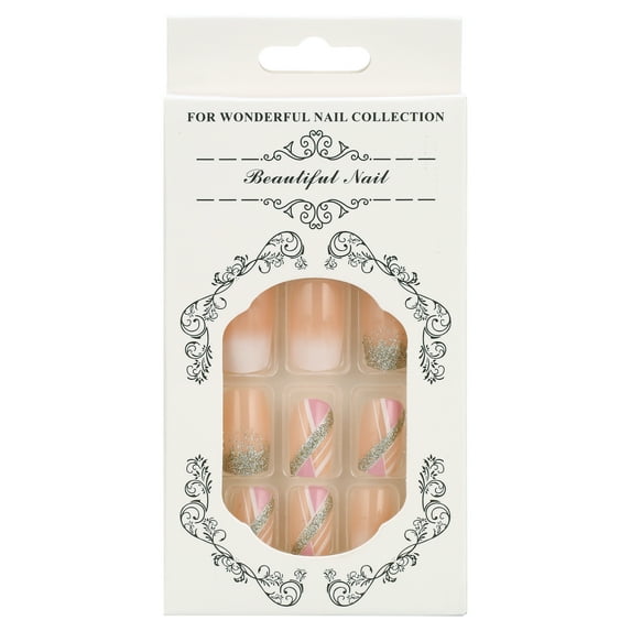 CC HOME Press On Nails - Pink Glossy Short Coffin Nails with Salon UV Finish, Reusable Opaque Nails in 12 Sizes - 24 Nail Kit with Jelly Stickers