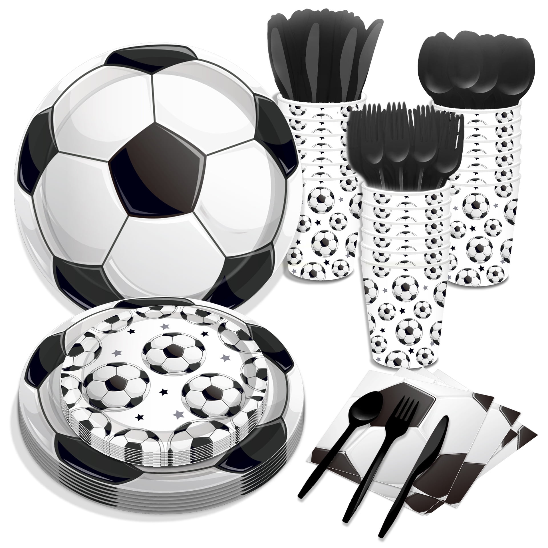CC HOME Soccer Theme Birthday Party Tableware Set Serves 16 Disposable Paper Plates, Napkins, Cups, Forks, Soccer Theme Birthday Party Supplies for Boys