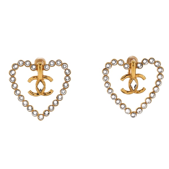 CC Heart Cut Out Stud Earrings Metal with Crystals Large By Rebag