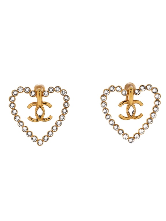 CC Heart Cut Out Stud Earrings Metal with Crystals Large By Rebag