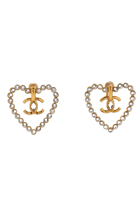 CC Heart Cut Out Stud Earrings Metal with Crystals Large By Rebag
