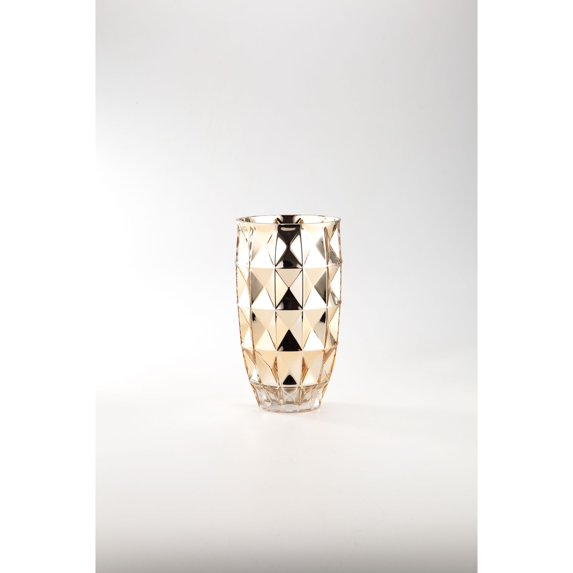 CC Home Furnishings 10” Gold Geometric Pattern Handblown Glass Vase