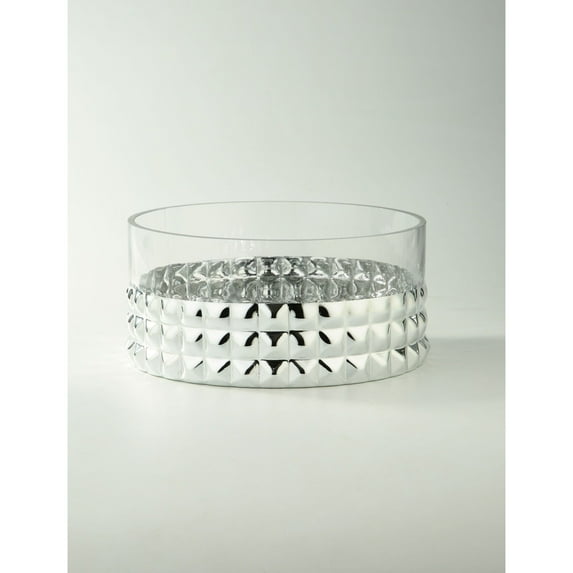 CC Home Furnishings 10" Silver Pyramid Pattern Cylindrical Glass Vase