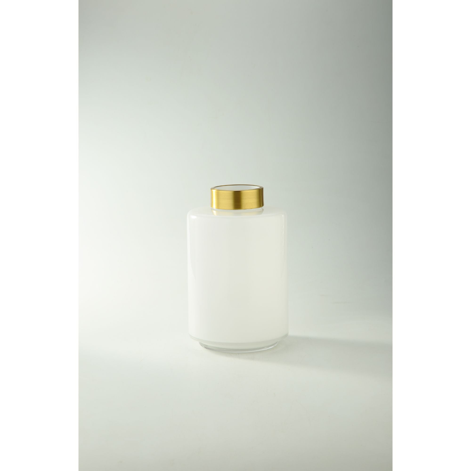 CC Home Furnishings 10" White Hand Blown Glass Tabletop Vase with Gold Lid
