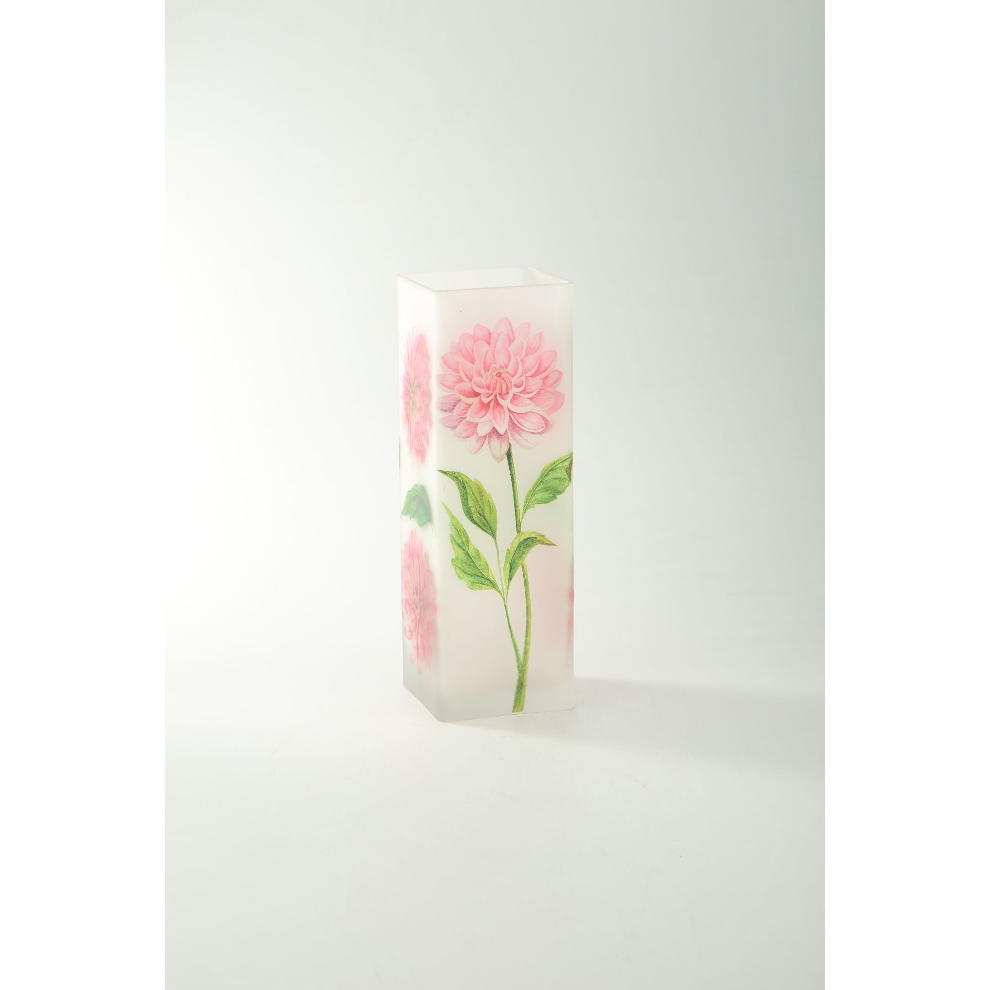11" Clear Hand Blown Glass Vase with Dahlia Design