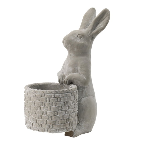 CC Home Furnishings 12.5" Gray Attentive Standing Rabbit with Basket Weave Accent Planter