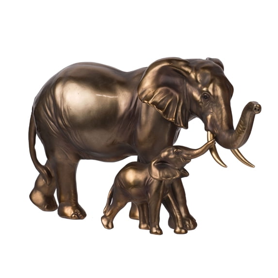 CC Home Furnishings 12" Brown Metallic Vintage Mother and Baby Elephant Figurine Statue