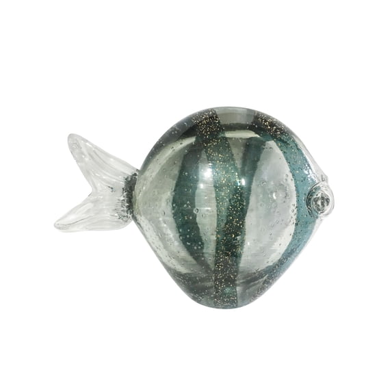 CC Home Furnishings 12" Green Glass Glittered Fish Tabletop Decoration