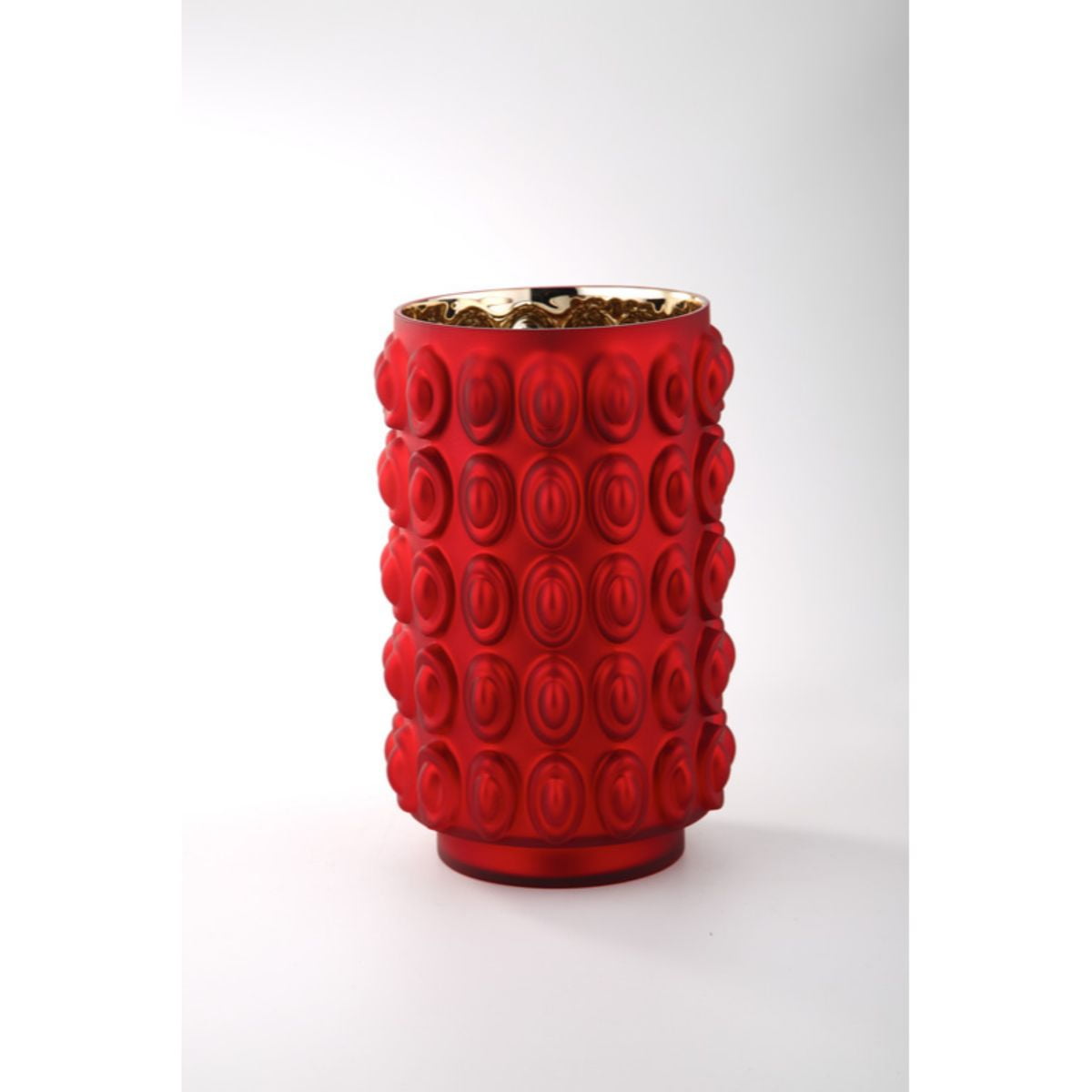 CC Home Furnishings 12" Red Cylindrical Bubble Glass Flower Vase