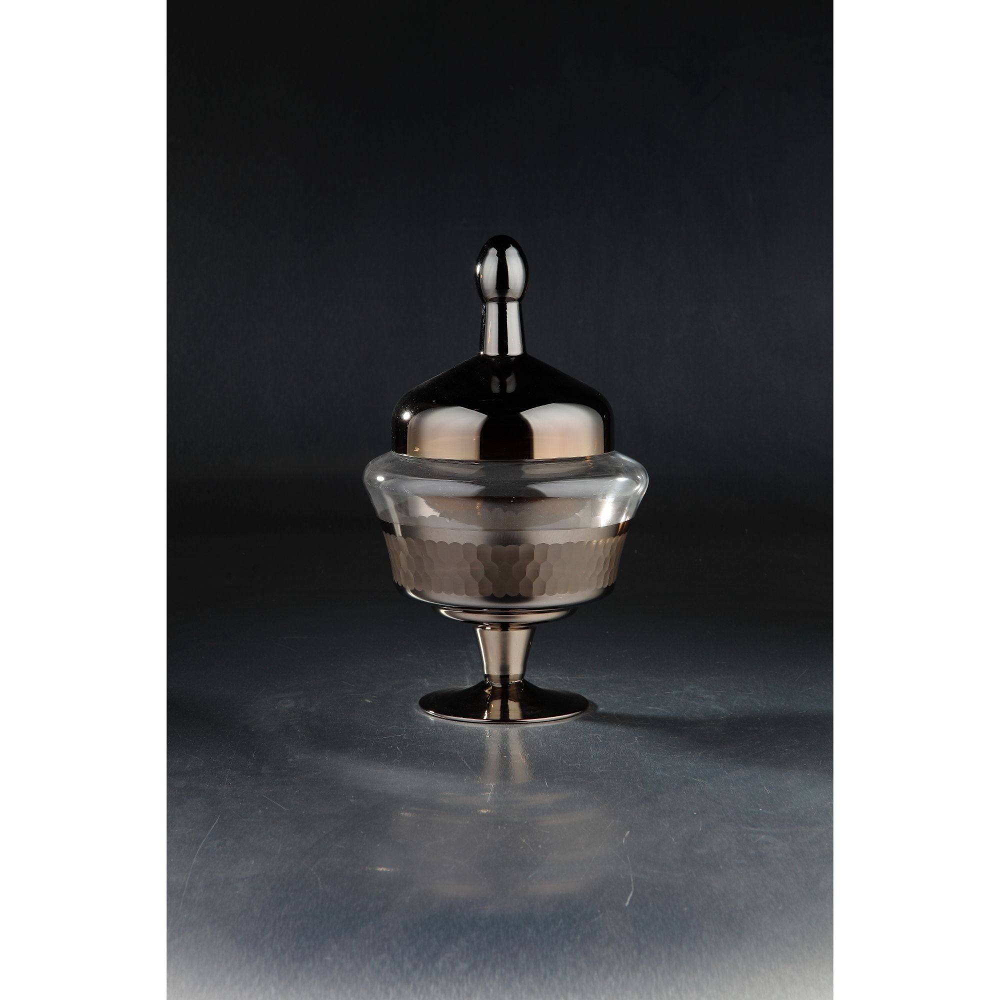 14" Brown Honeycomb Pedestal Glass Jar with Finial Lid