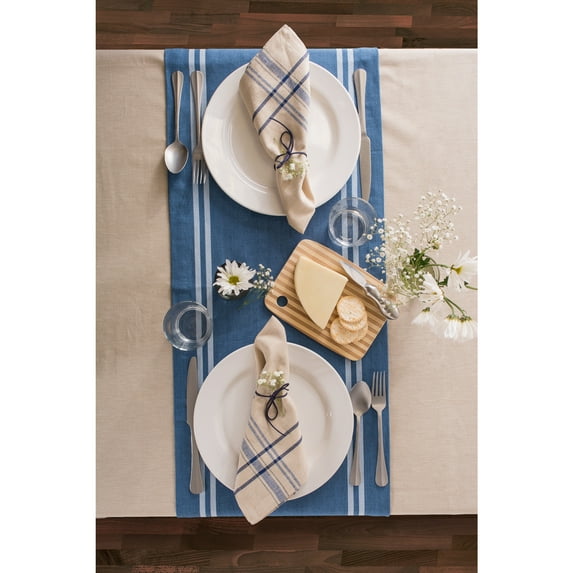 Contemporary Home Living Striped Chambray Rectangular Table Runner - 72" - Blue and White