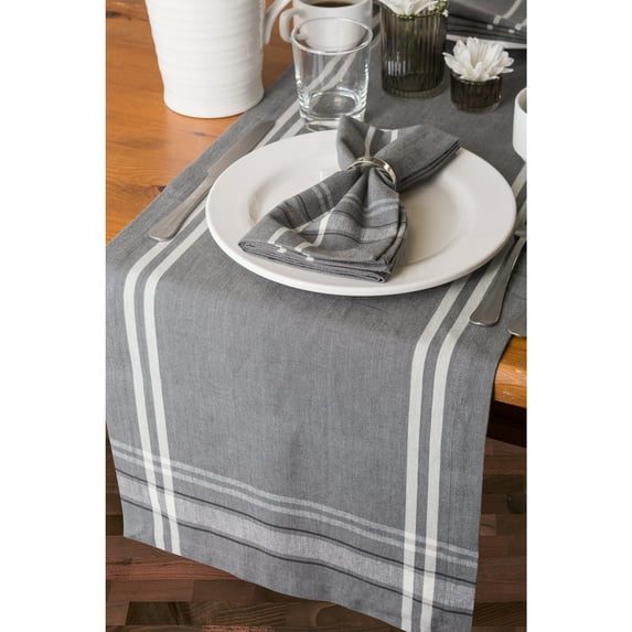 Contemporary Home Living French Striped Chambray Table Runner - 72" - Gray and White