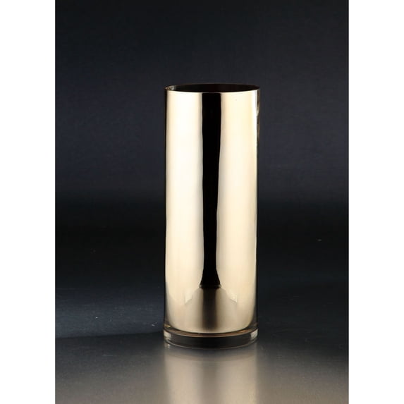 CC Home Furnishings 15.5" Metallic Gold Cylinder Glass Vase