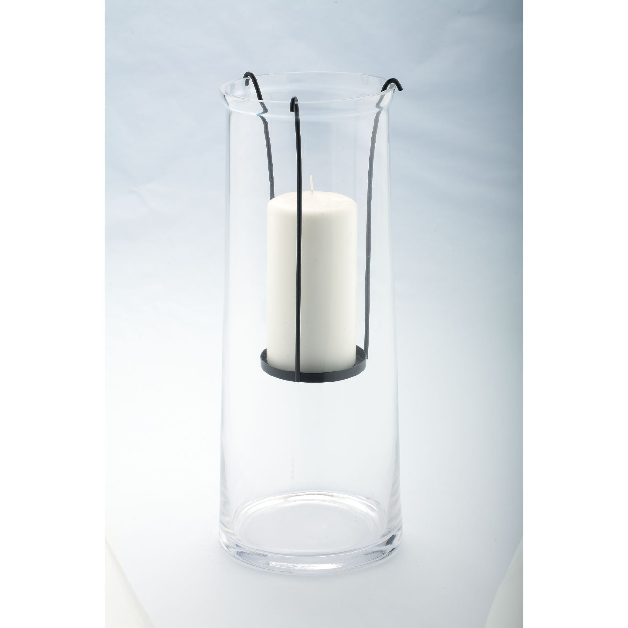 16.5" Clear Glass Hurricane with Black Metal Votive Holder