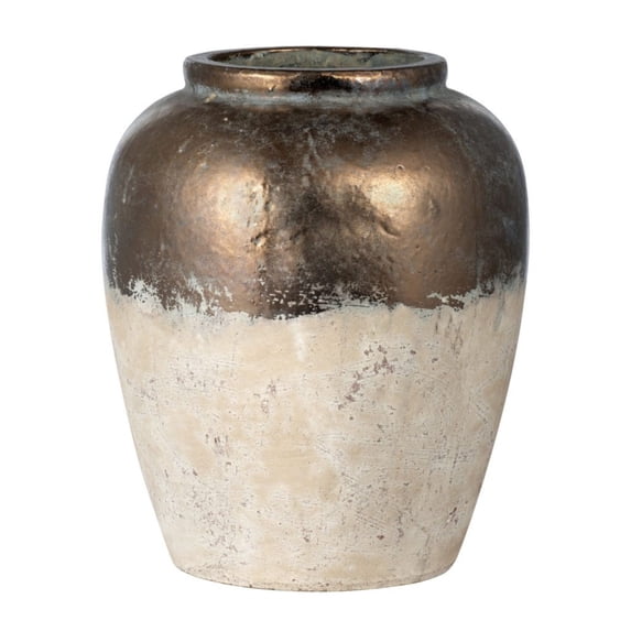 CC Home Furnishings 16" Bronze and Beige Large Ceramic Wide Mouth Candia Vase