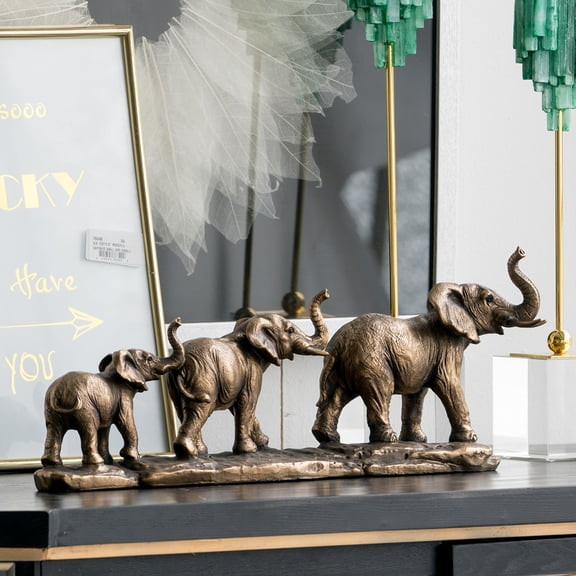 CC Home Furnishings Elephant Family Figurine Statue - 18" - Bronze Finish