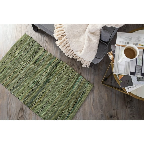 Contemporary Home Living 19.5" x 31.5" Reversible Woven Striped Rectangular Rag Rug - Olive Green