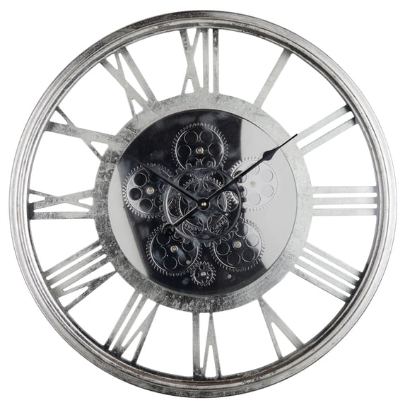 21.25" Silver and Black Transitional Modern Wall Clock