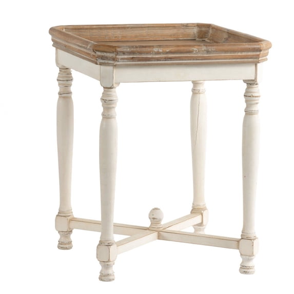 CC Home Furnishings 25" Brown and White Casual Style Distressed Finished Square Side Table