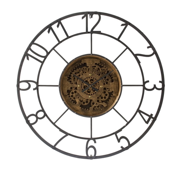 CC Home Furnishings 39.25" Black and Bronze Concentric Round Framed Wall Clock with Exposed Center