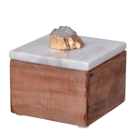CC Home Furnishings Rectangular Wooden Box with Marble Lid - 4" - Brown and White