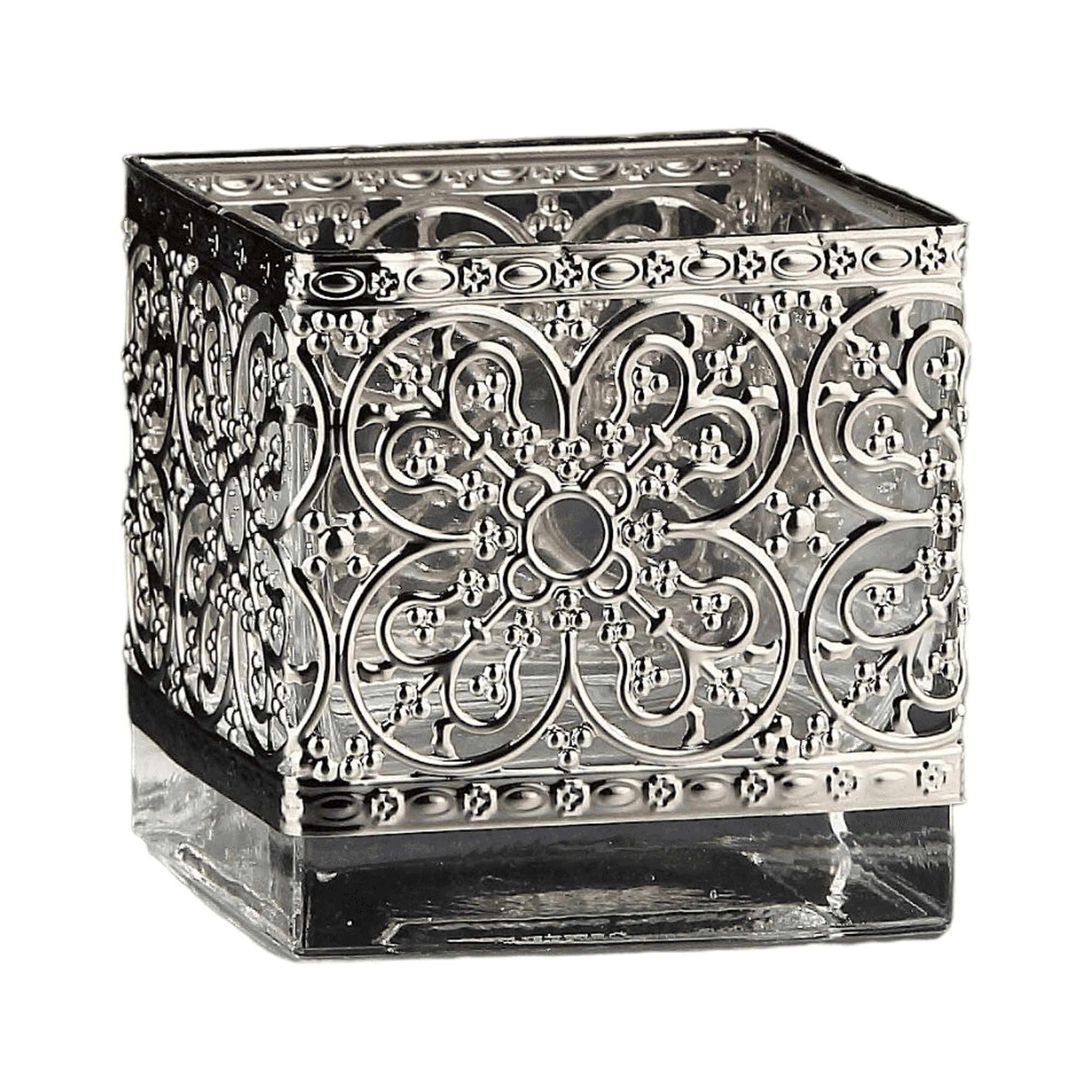 CC Home Furnishings 4" Clear and Silver Colored Square Tabletop Glass