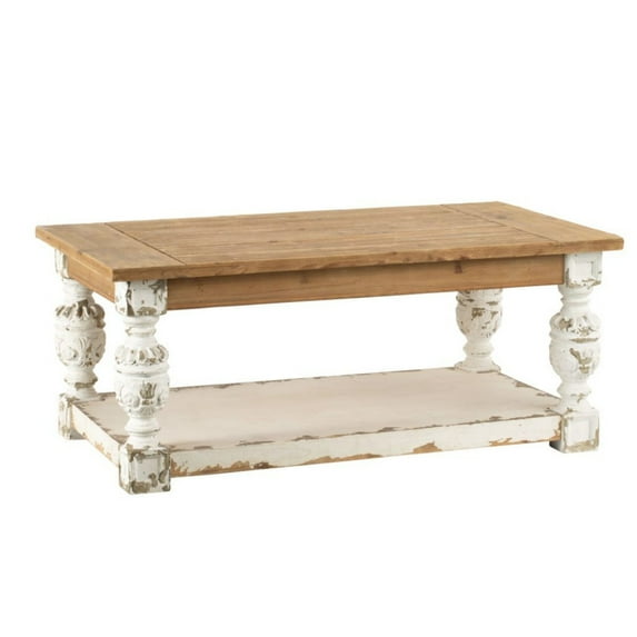 CC Home Furnishings 47" White and Brown Vintage Style Rectangular Coffee Table