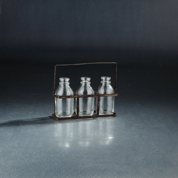 CC Home Furnishings 7.5" Clear Handblown Glass Vase with Rustic Finish Holder