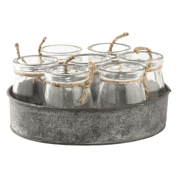 CC Home Furnishings 7.5" Clear Handblown Glass with Gray Round Tray