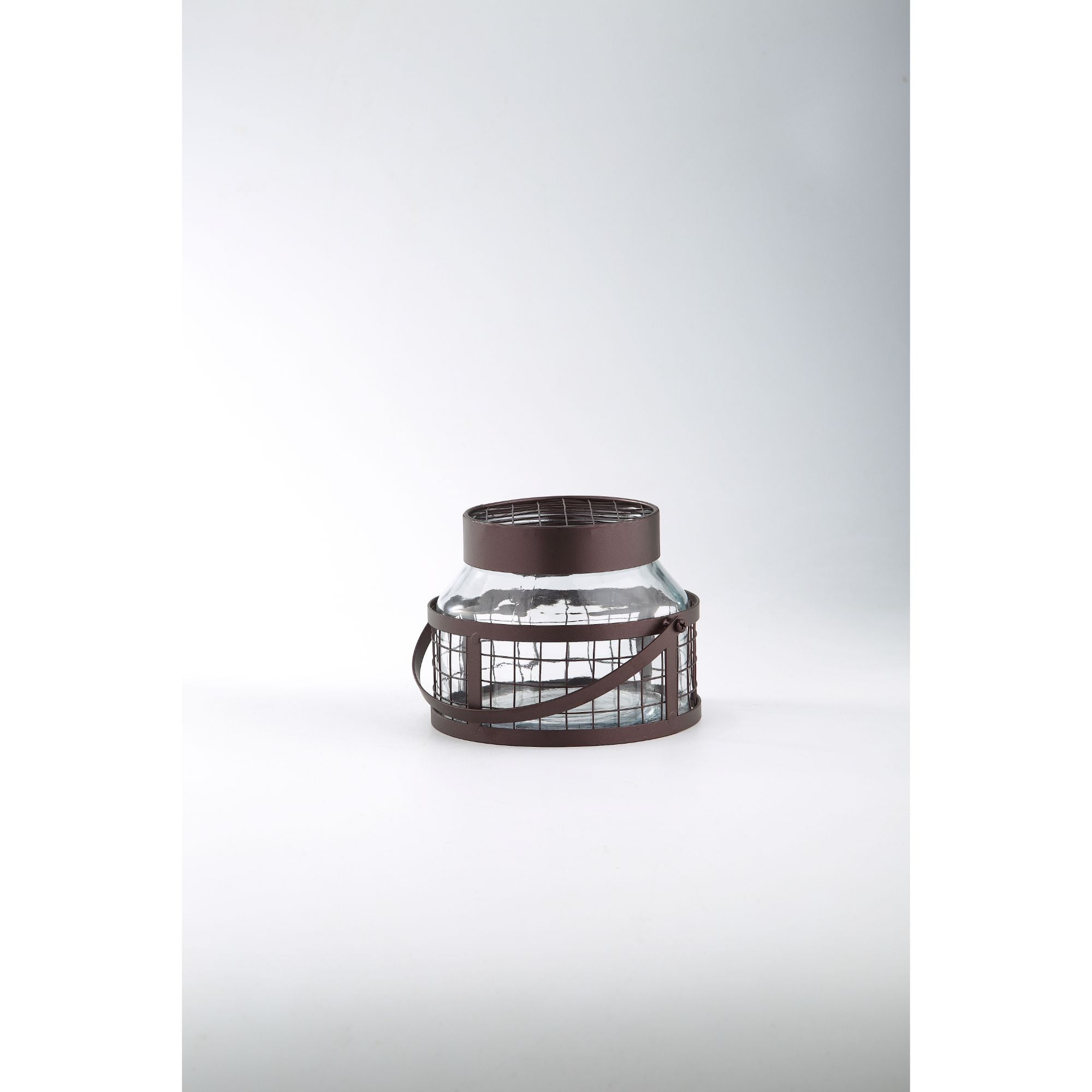 7.5" Clear and Brown Handblown Glass Jar with Metal Holder