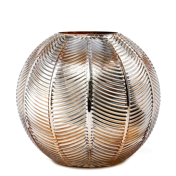 CC Home Furnishings Handblown Spherical Ribbed Glass Vase - 7.5" - Gold