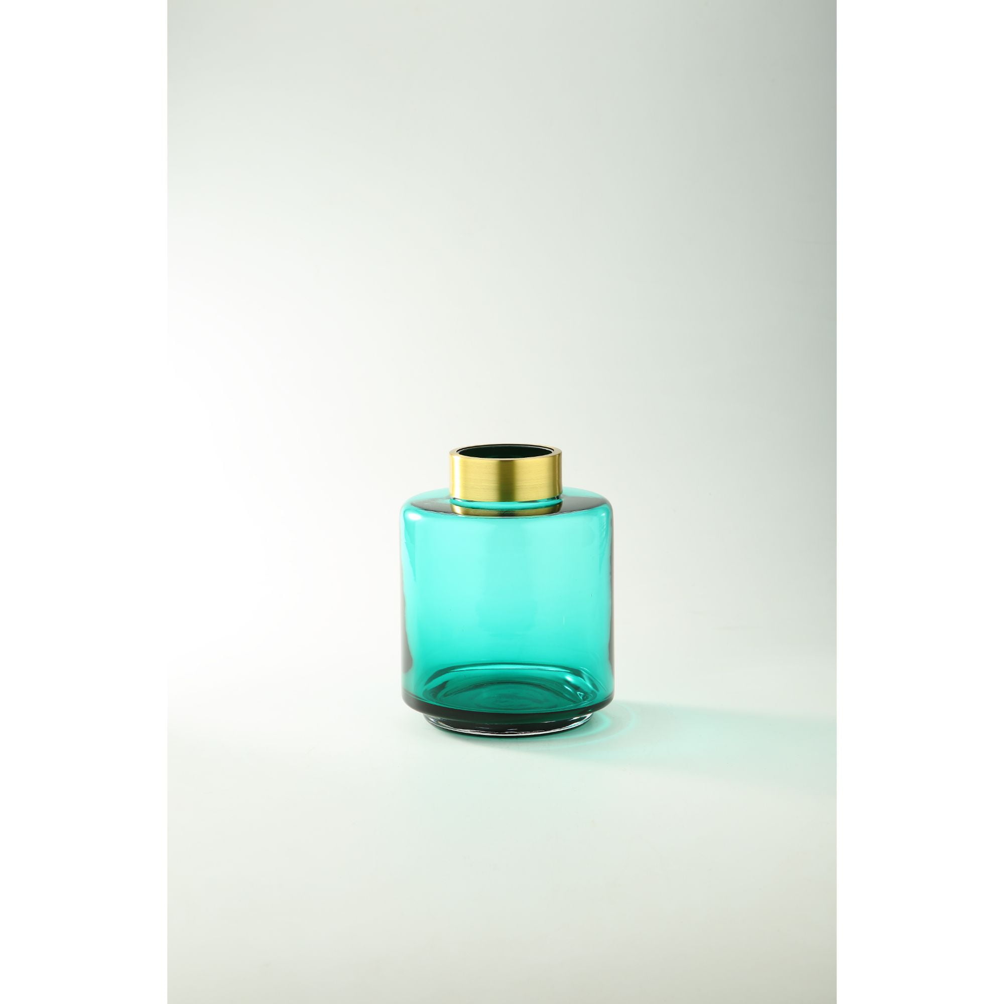 CC Home Furnishings 7.5" Green Hand Blown Glass Tabletop Vase with Gold