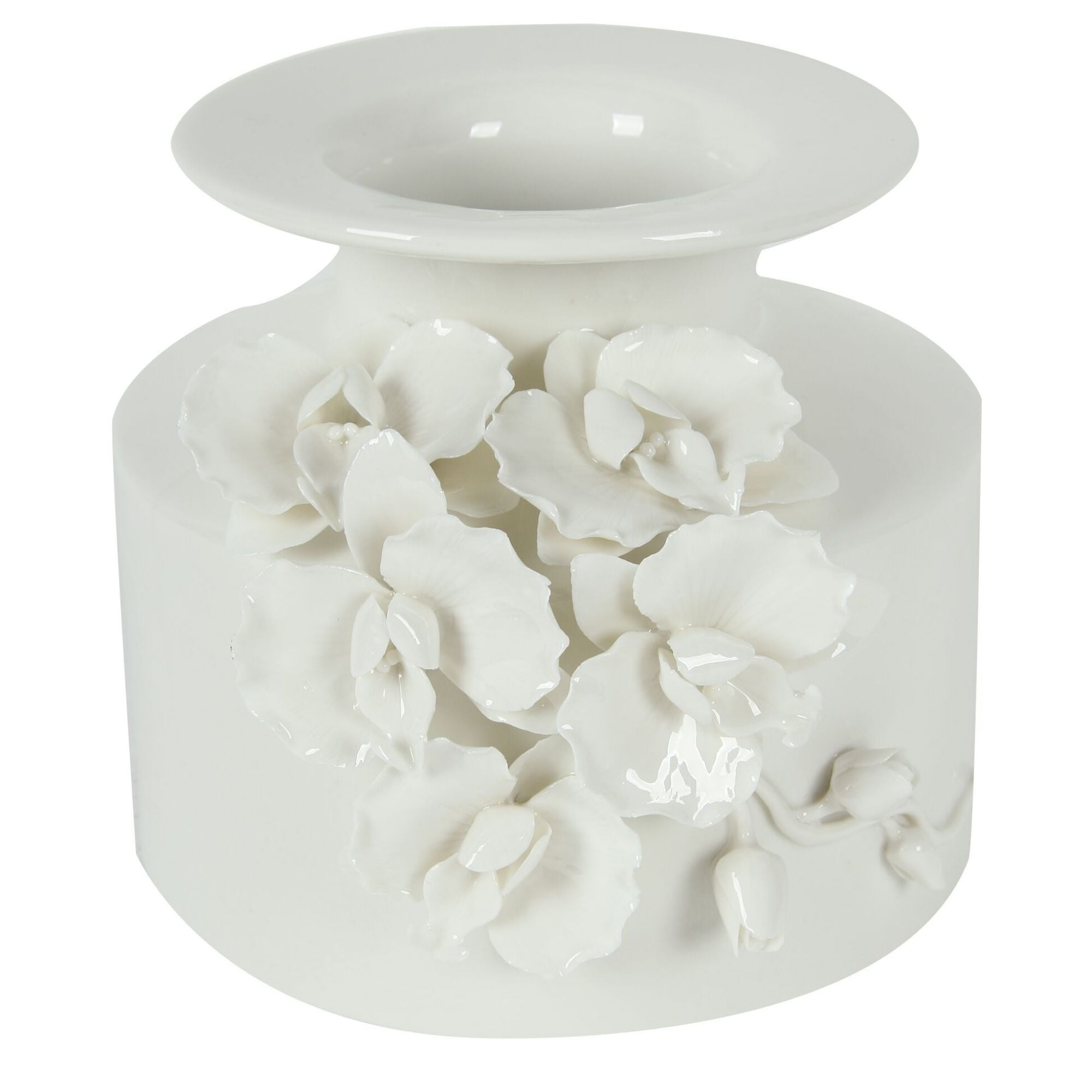 Elegant White Ceramic Bouquet Vase with Sculpted Flowers 7.5"