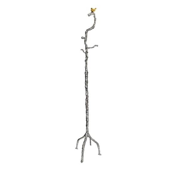CC Home Furnishings Aluminum Branch Coat Hanger with Bird - 71" - Silver
