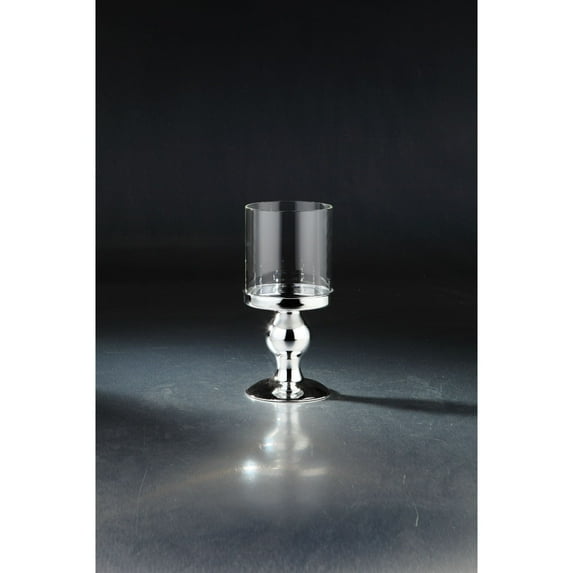 CC Home Furnishings 9.5" Clear and Silver Hand Blown Glass Candle Holder