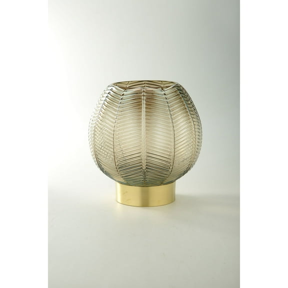 CC Home Furnishings 9.5" Gold Leaf Pattern Glass Bowl Vase Tabletop Decoration