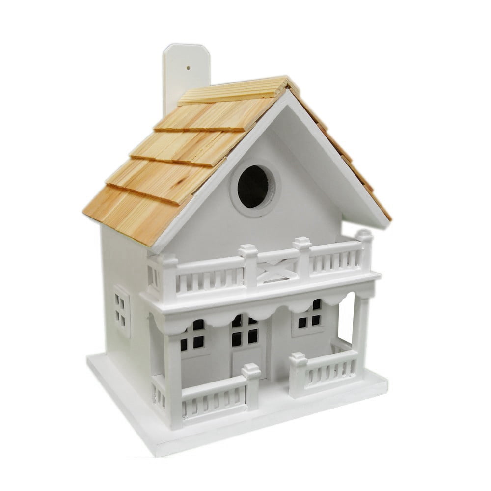 White and Brown 9.5" Wooden Ranch Style Outdoor Birdhouse