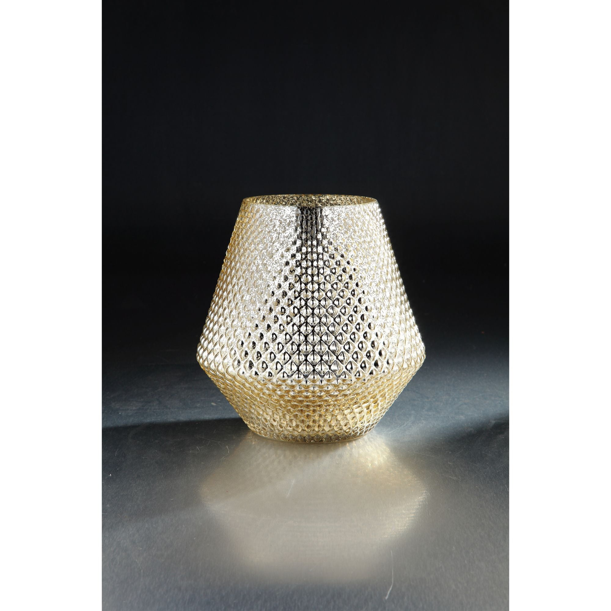 Golden Textured Hand Blown Glass Flower Vase, 9 Inches