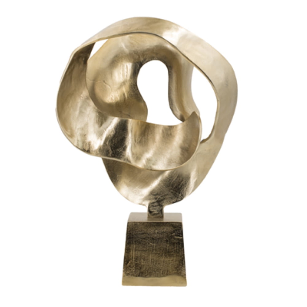 Radiant Gold Abstract Aluminum Sculpture with Pedestal Base